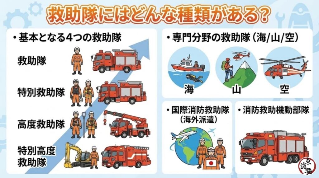 救助隊の主な種類と仕事内容