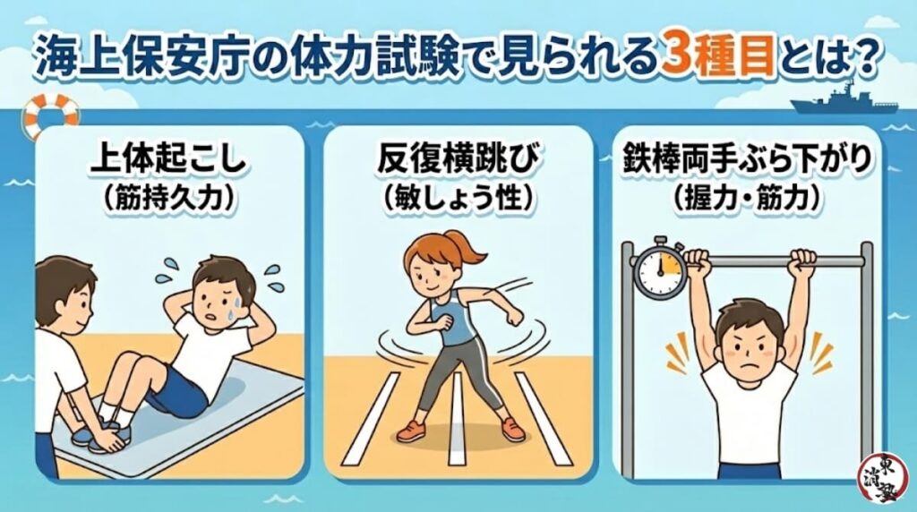 海上保安庁の体力試験で見られる3種目とは？