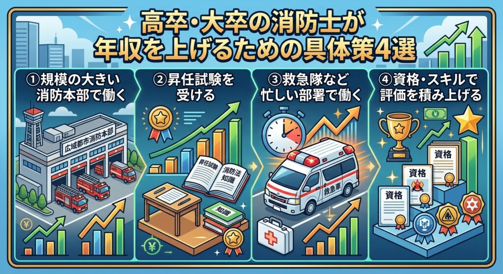 高卒・大卒の消防士が年収を上げるための具体策4選