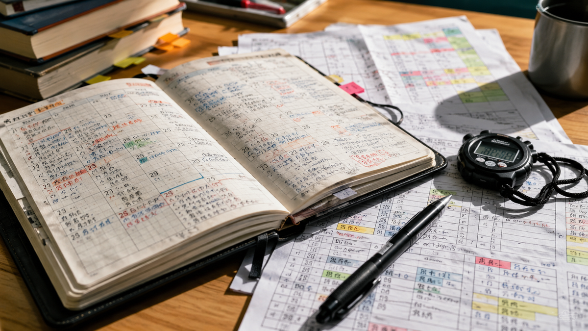 書き込みだらけの手帳とスケジュール 計画的な努力